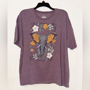 Purple T-Shirt with Elephant and Floral Design NWOT SZ L OVERSIZED